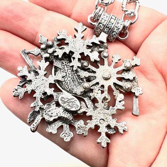 Kirks Folly Womens Necklace Crystal Magnetic Red Bird Cardinal Snowflake Silver - Picture 4 of 4